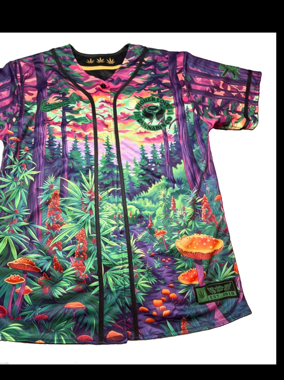 Higher Love Cannabis Colorful Baseball Jersey REVERSIBLE black Men's L, U.P. MI